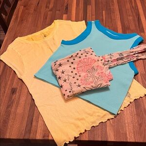 Free people movement yellow tee and blue free people intimate crop top bundle